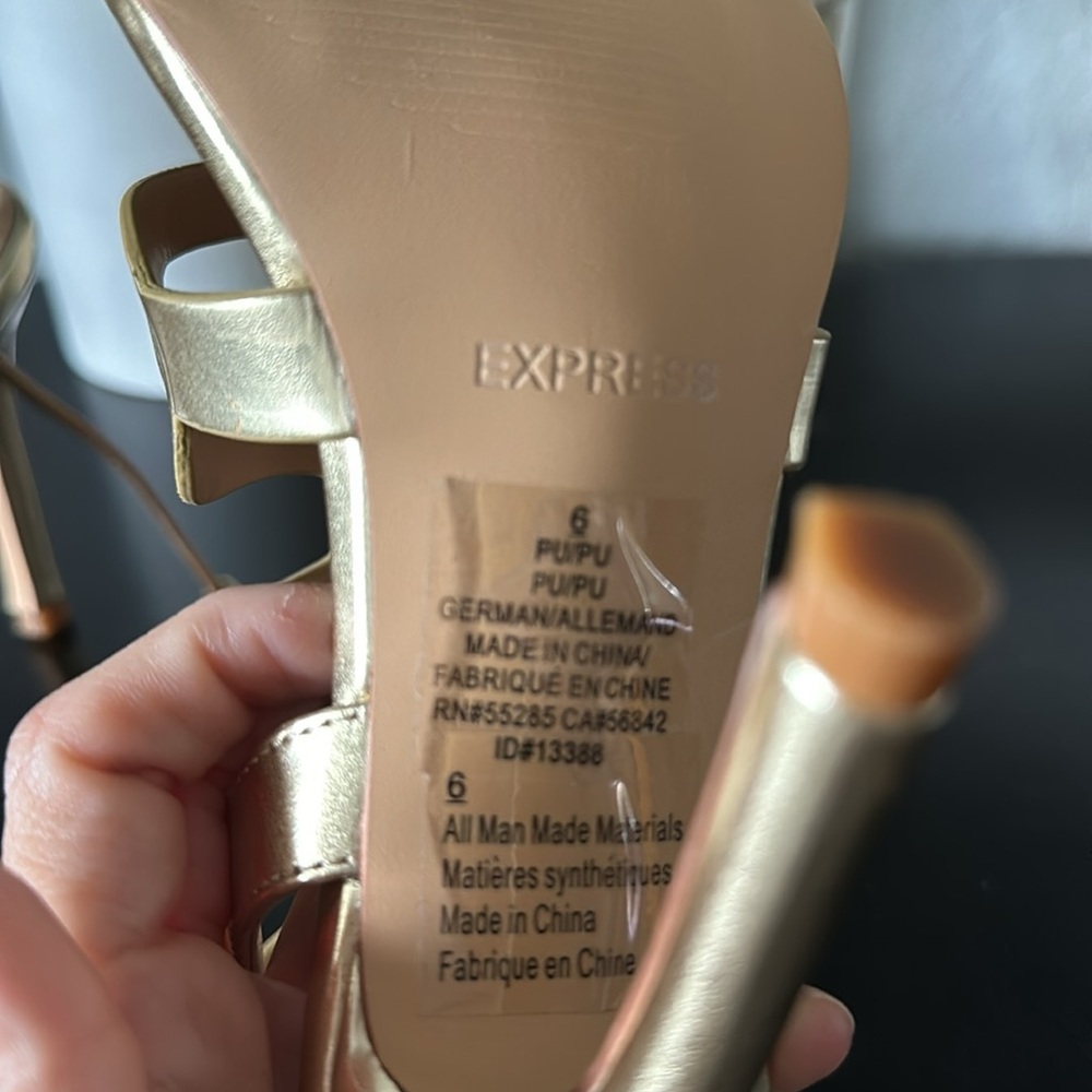 Express Brand Women’s Gold Lace Up High Heel - Size 6 - Picture 6 of 9